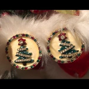 Lunch at the Ritz clip on Vintage Christmas Tree Earrings